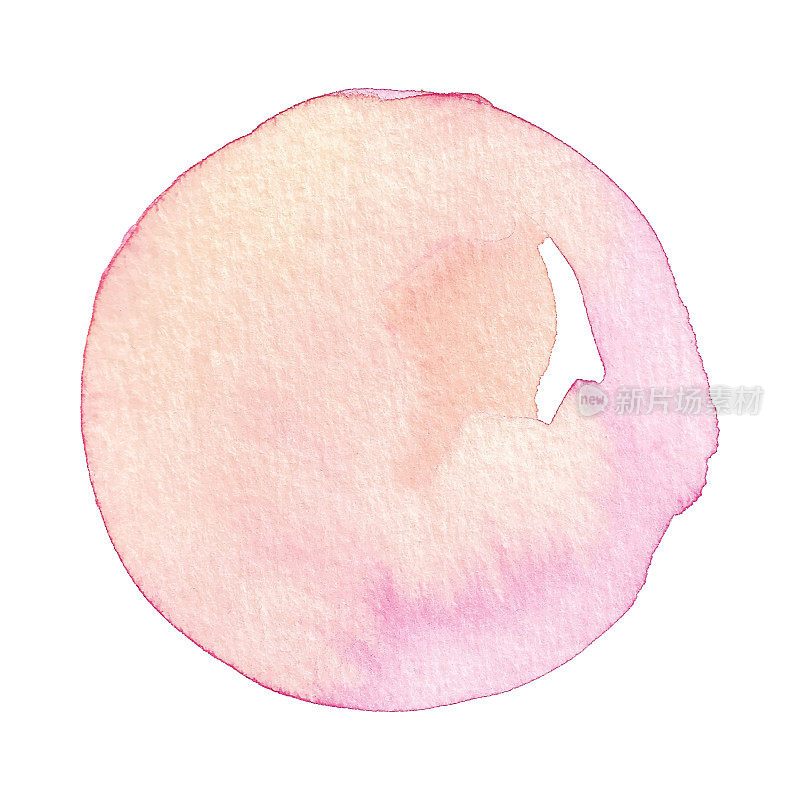 Pale Coral Pink Painted Watercolor Circle Isolated on a White Background